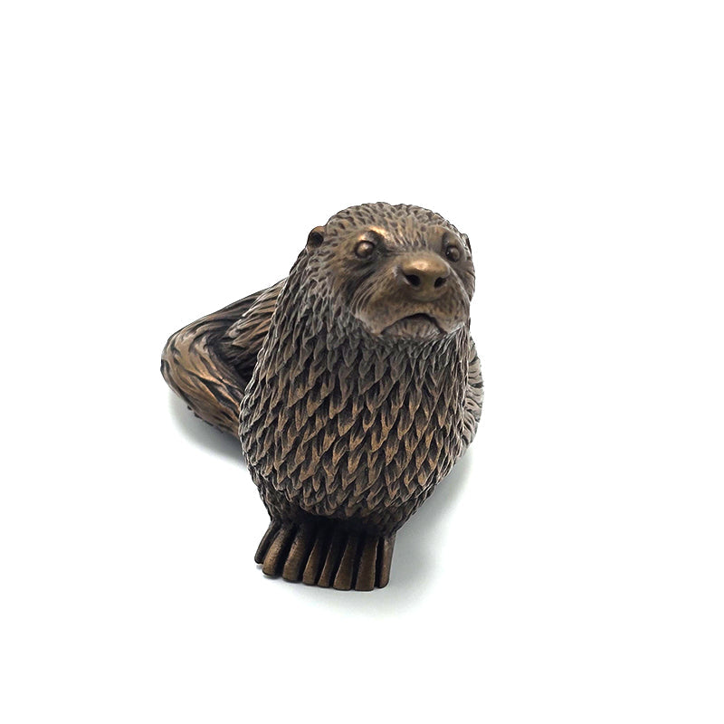 Textured Otter Sculpture by Oriele Bronze WL082 – Otters and